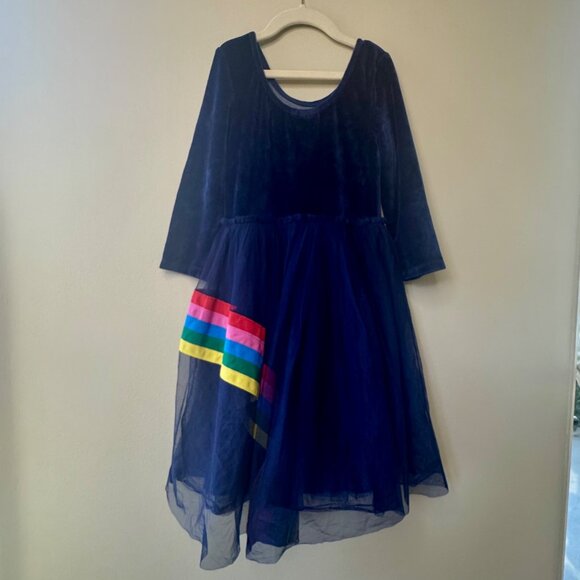 MINI BODEN Rainbow Tulle Dress Girls 9-10 140 NEW Blue Velour Applique Stars NWT - Picture 2 of 8